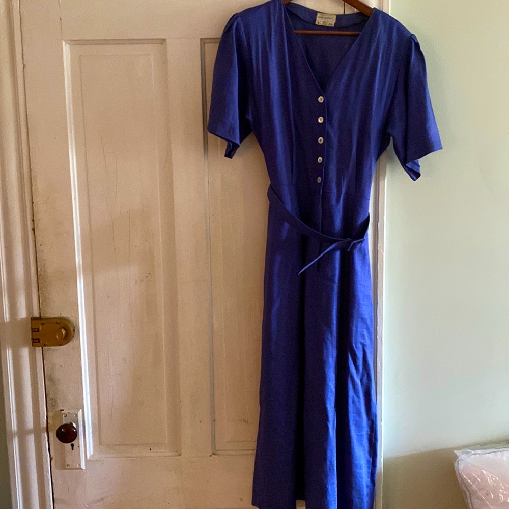 Sara Campbell Blue Linen midi dress